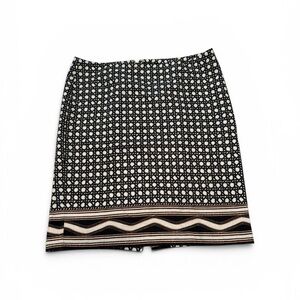 Ann Taylor Black and White Geometric Knit Pencil Skirt with Striped Hem